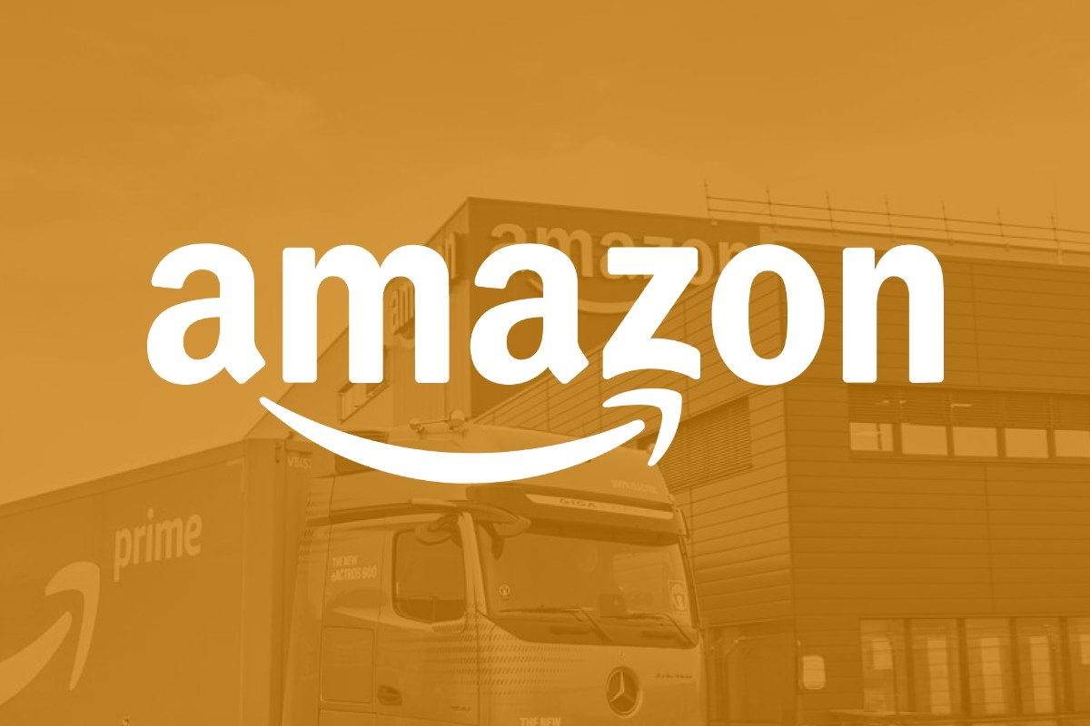 The Amazon logo against an orange background.