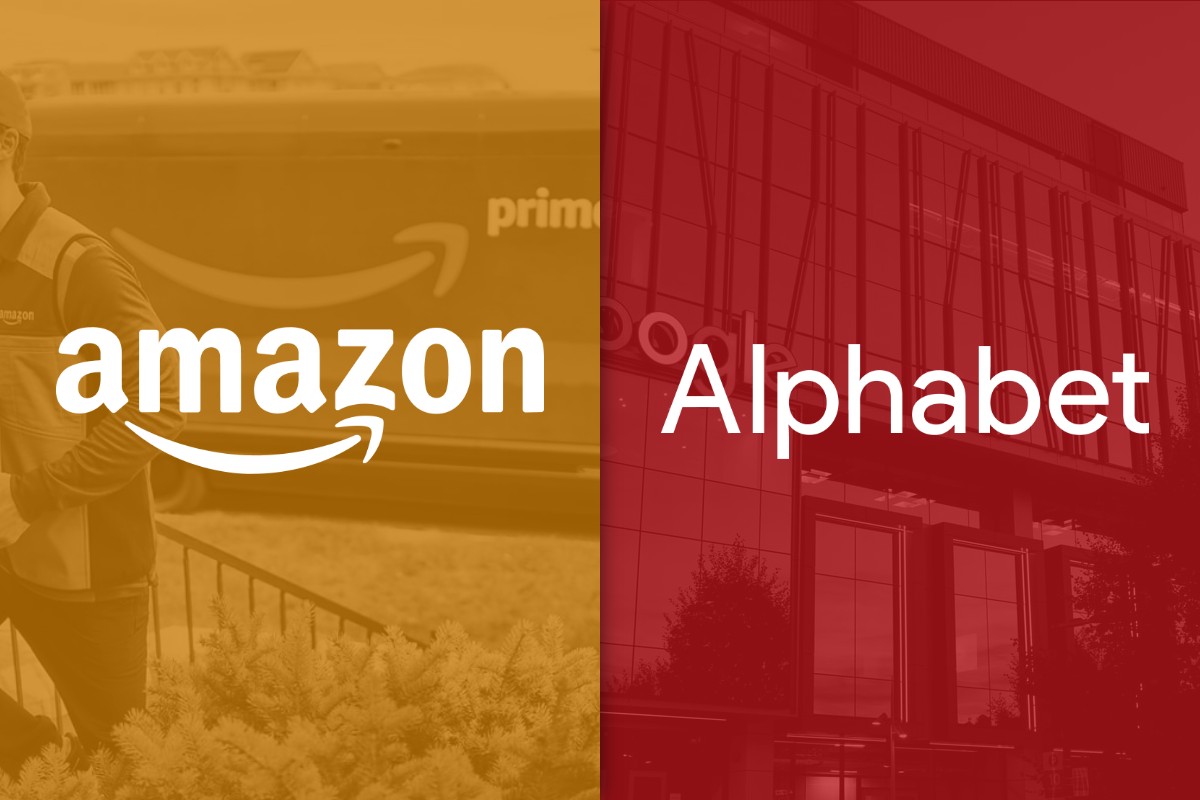 The Amazon and Alphabet logos side by side.