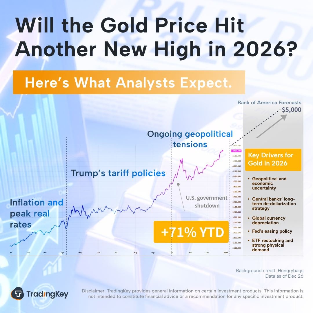 TradingKey 2025 市场回顾与展望| 黄金创下五十年来的最佳表现，华尔街预测2026 年将突破5000 美元