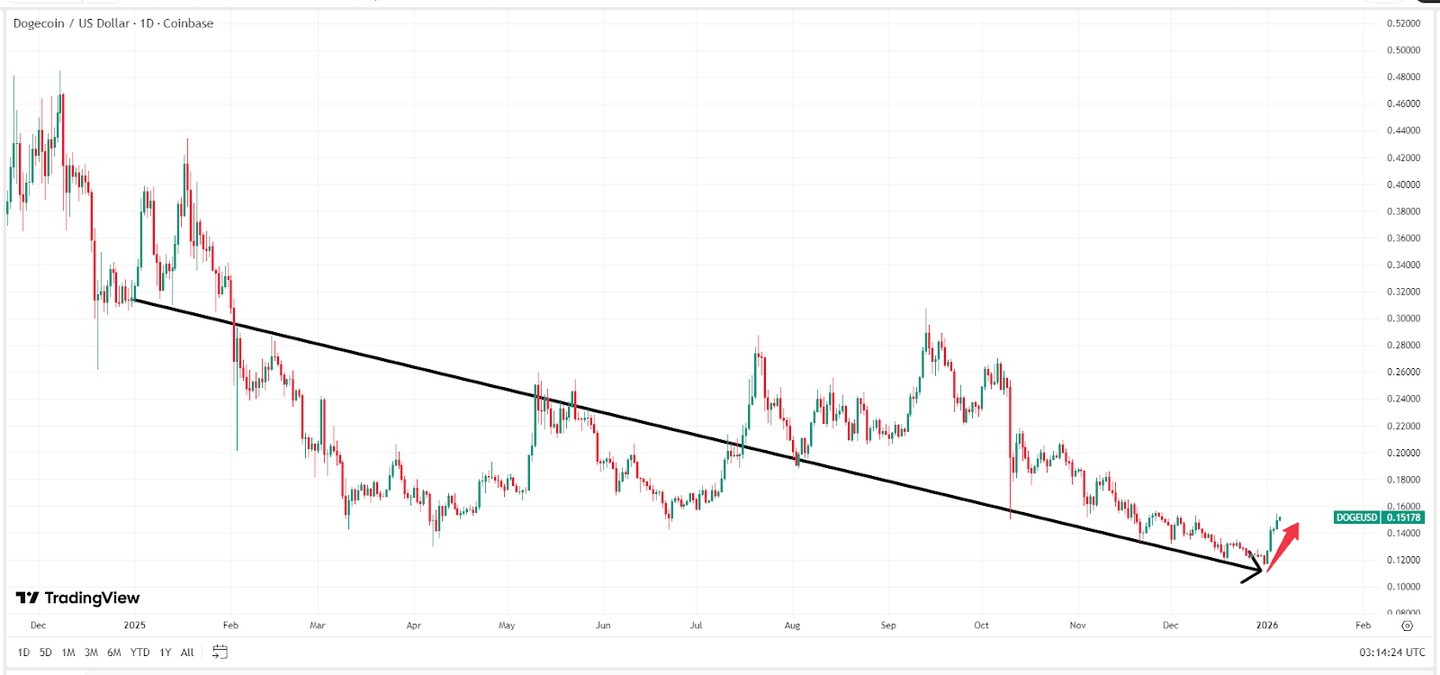 狗狗币价格预测：2025 年最大回撤可能超过70%，2026 年DOGE 能否达到1 美元大关？